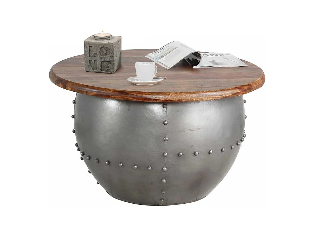 Designercouchtisch in Trommelform runder Massivholzplatte