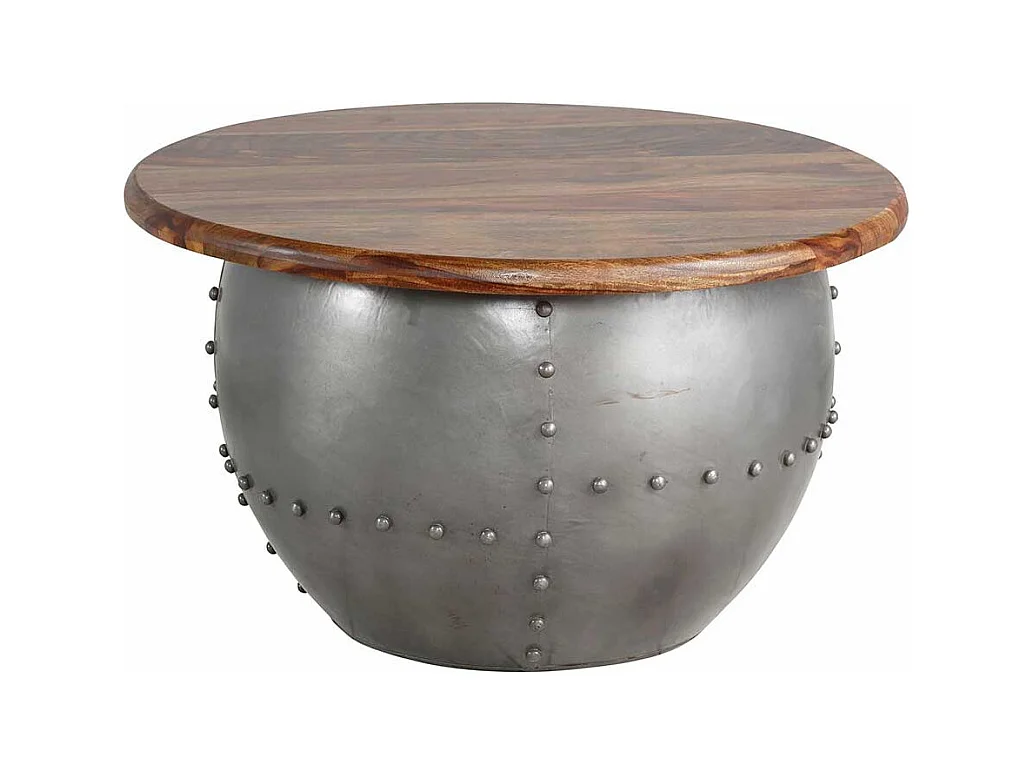 Designercouchtisch in Trommelform runder Massivholzplatte