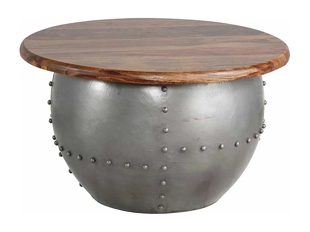 Designercouchtisch in Trommelform runder Massivholzplatte