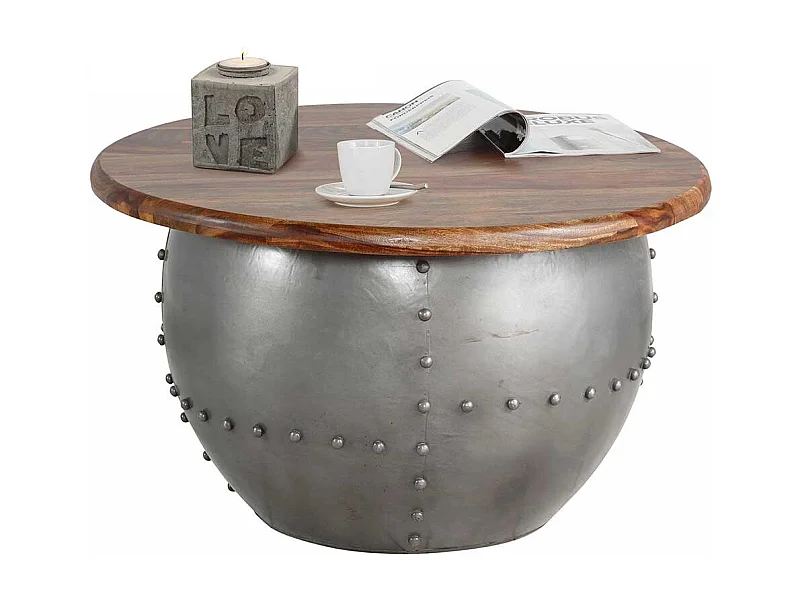 Designercouchtisch in Trommelform runder Massivholzplatte