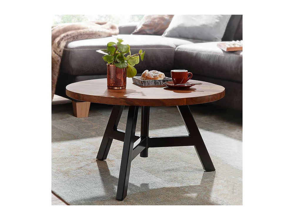 Runder Sofa Tisch in Sheeshamfarben und Schwarz 60 cm Durchmesser