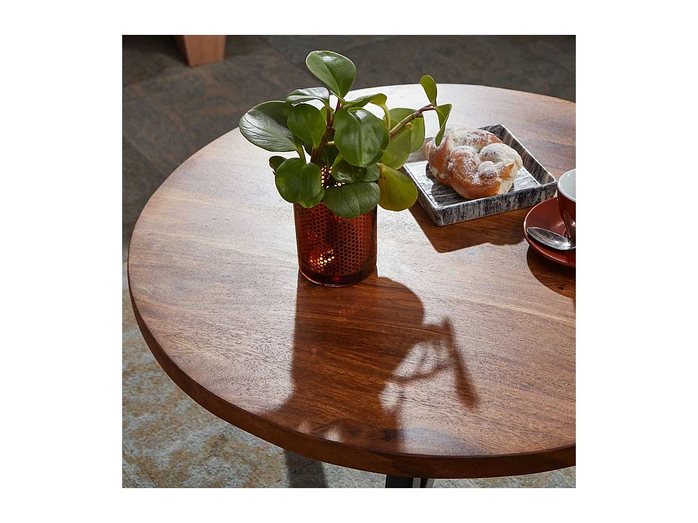 Runder Sofa Tisch in Sheeshamfarben und Schwarz 60 cm Durchmesser