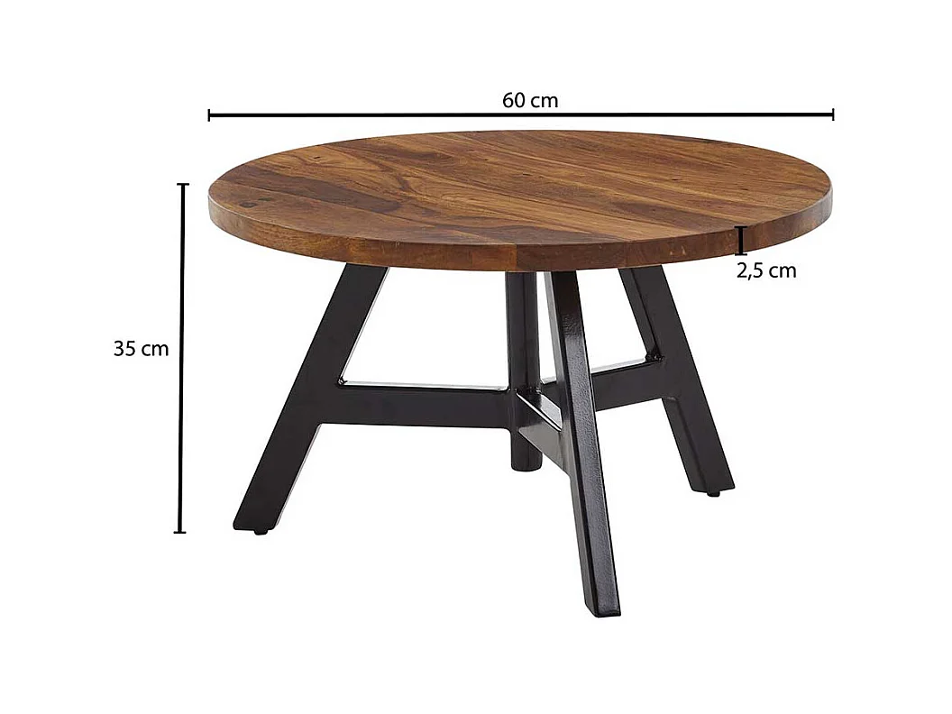 Runder Sofa Tisch in Sheeshamfarben und Schwarz 60 cm Durchmesser