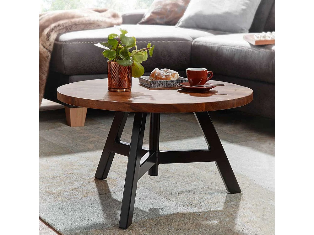 Runder Sofa Tisch in Sheeshamfarben und Schwarz 60 cm Durchmesser