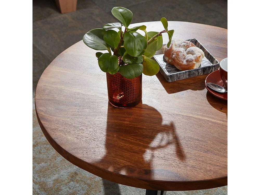 Runder Sofa Tisch in Sheeshamfarben und Schwarz 60 cm Durchmesser