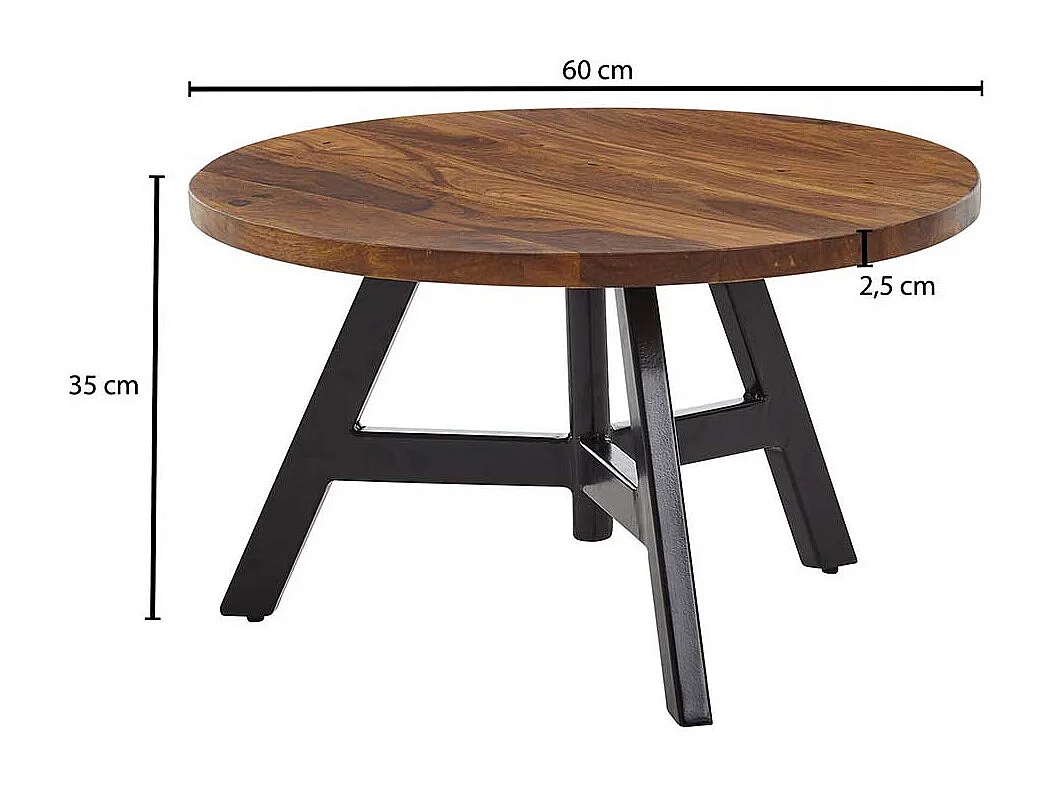Runder Sofa Tisch in Sheeshamfarben und Schwarz 60 cm Durchmesser