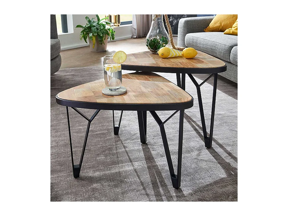 Couchtisch 2er Set modern aus Akazie Massivholz Metall (zweiteilig)