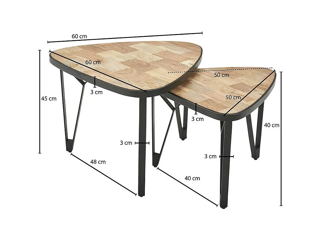Couchtisch 2er Set modern aus Akazie Massivholz Metall (zweiteilig)