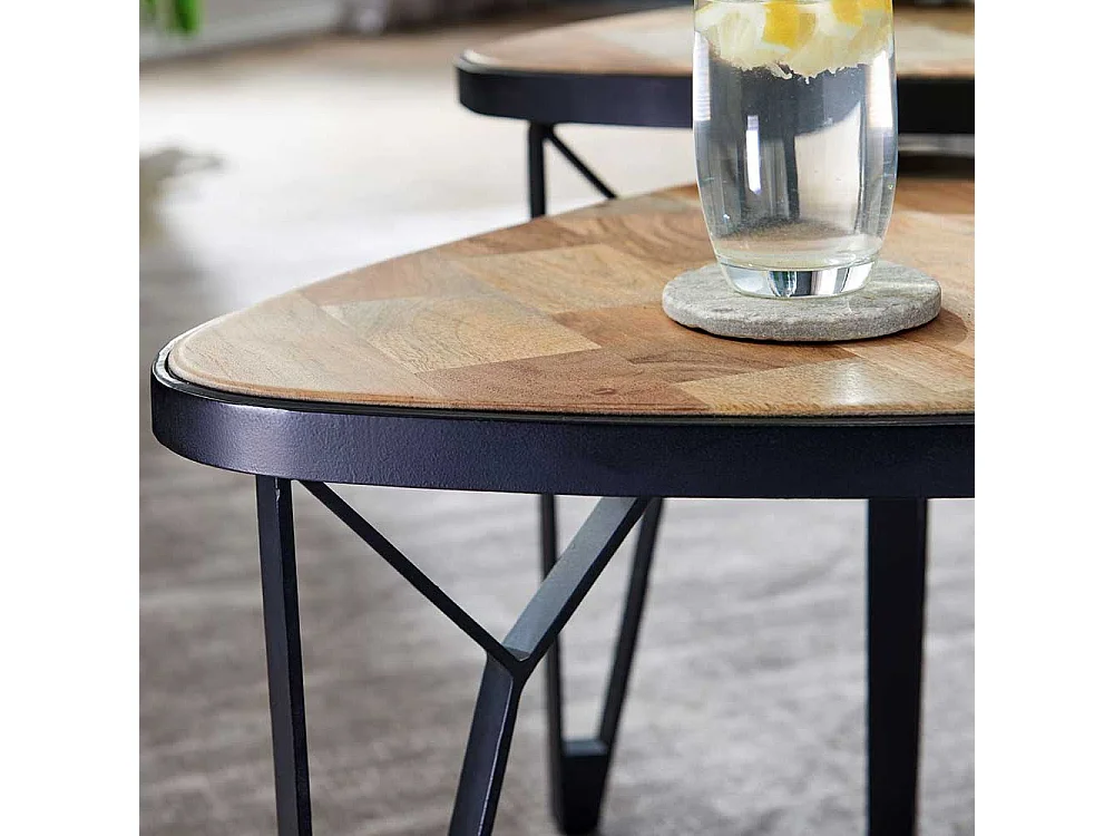 Couchtisch 2er Set modern aus Akazie Massivholz Metall (zweiteilig)