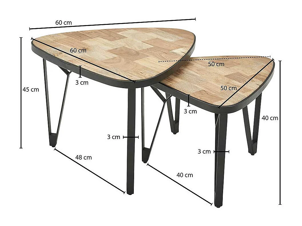 Couchtisch 2er Set modern aus Akazie Massivholz Metall (zweiteilig)