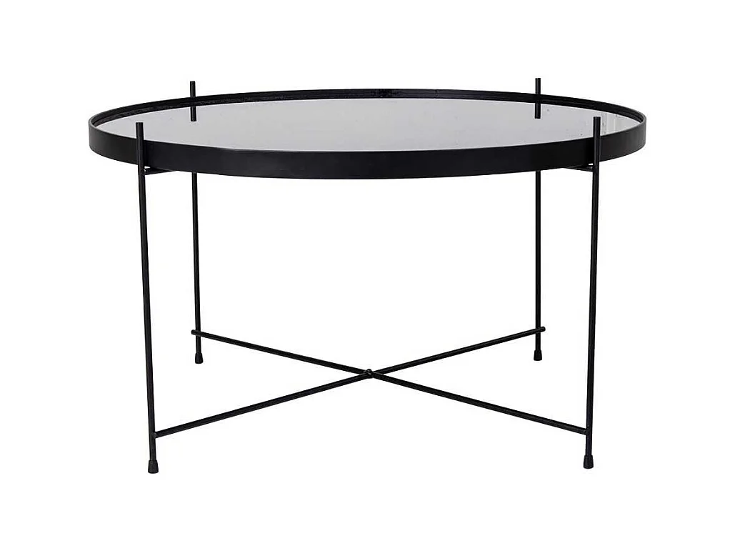Wohnzimmer Couchtisch in Schwarz Stahl runder Glasplatte