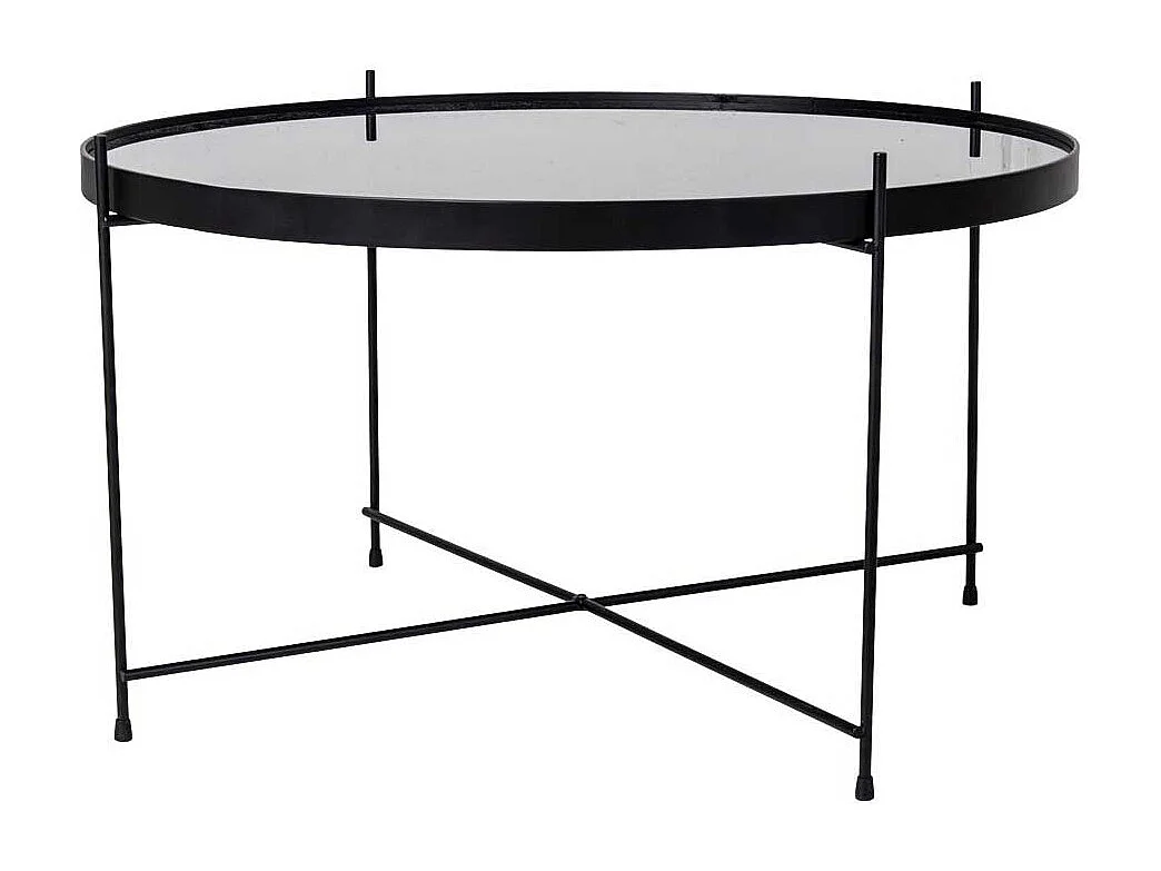 Wohnzimmer Couchtisch in Schwarz Stahl runder Glasplatte