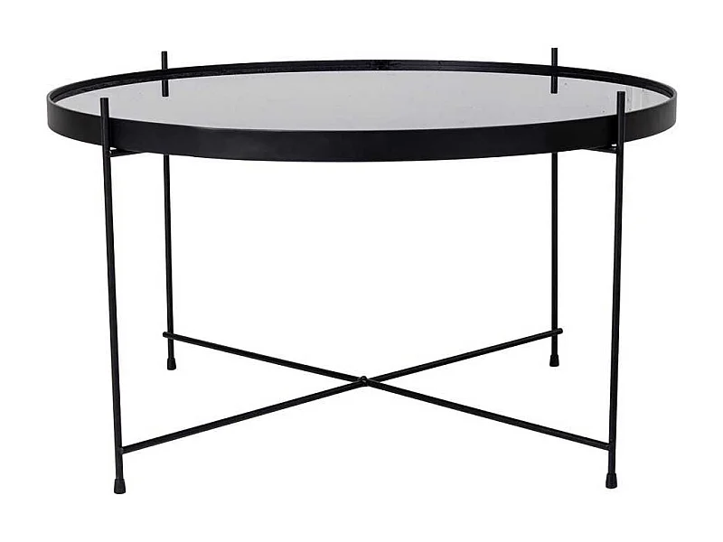 Wohnzimmer Couchtisch in Schwarz Stahl runder Glasplatte