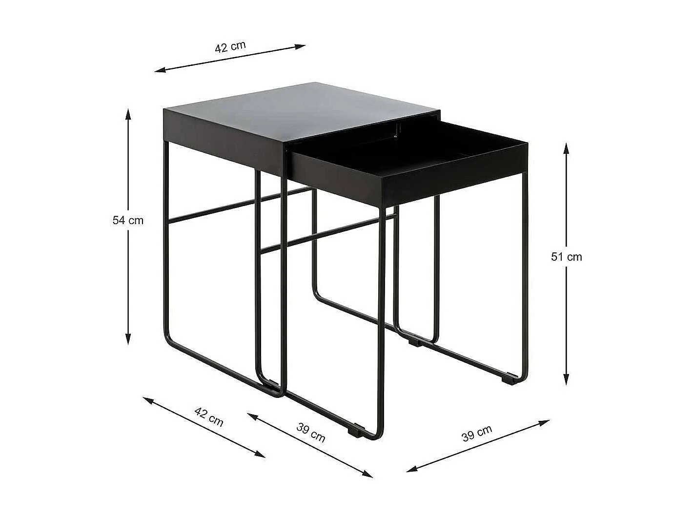 Schwarze Metalltische mit Bügelgestell modernem Design (zweiteilig)