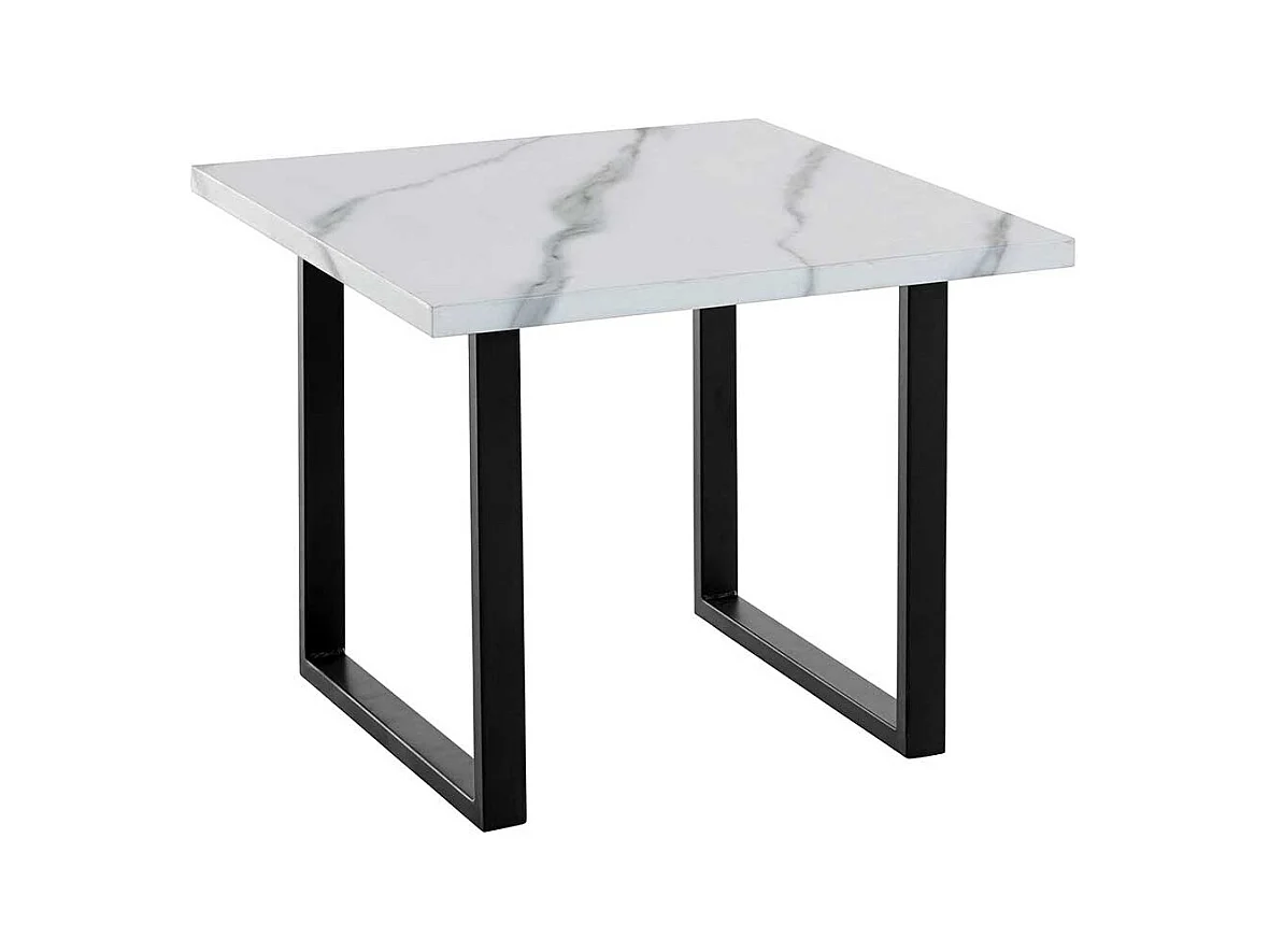 Sofa Tisch mit Bügelgestell Weiß Marmor Optik und Schwarz