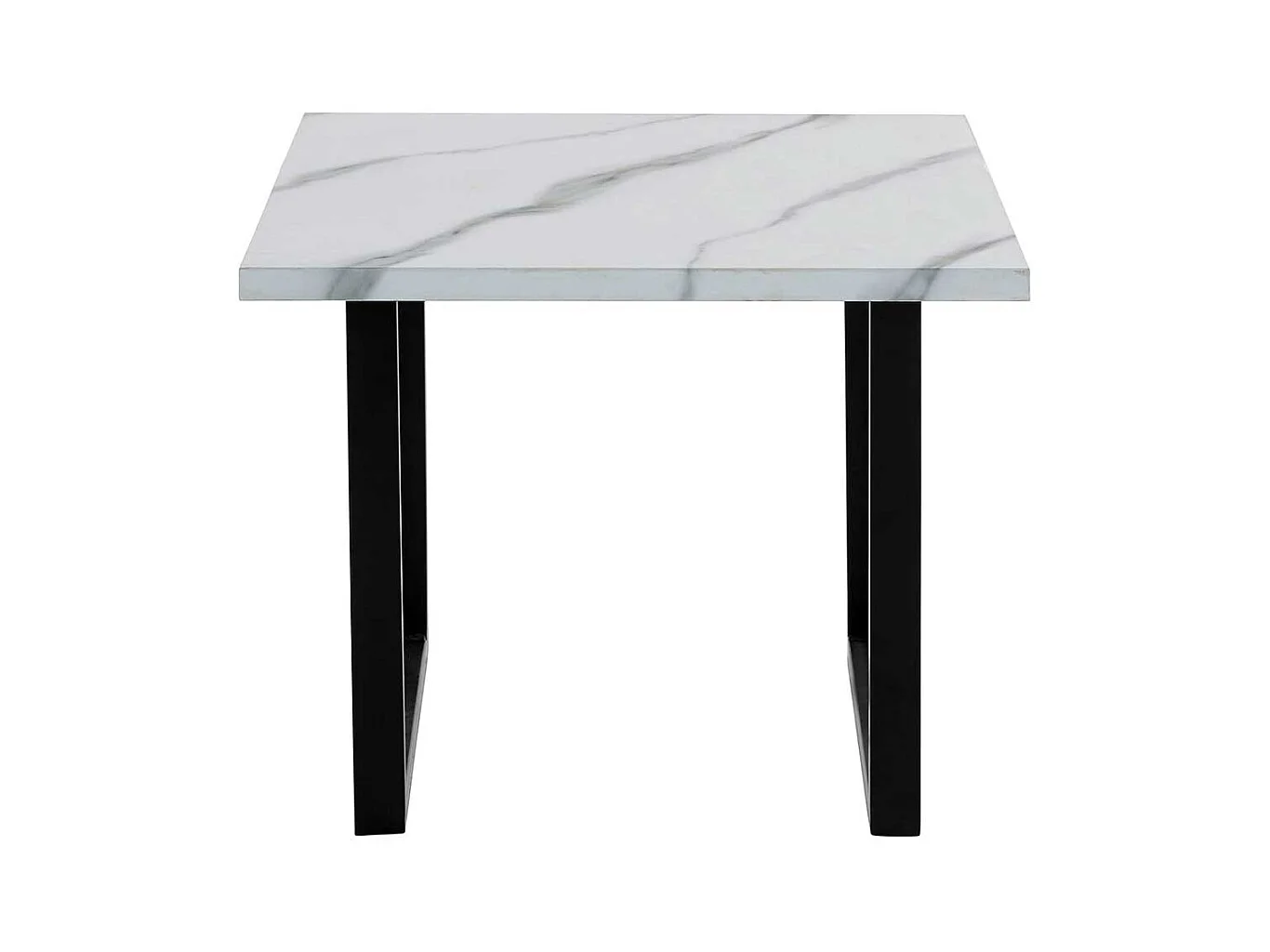 Sofa Tisch mit Bügelgestell Weiß Marmor Optik und Schwarz