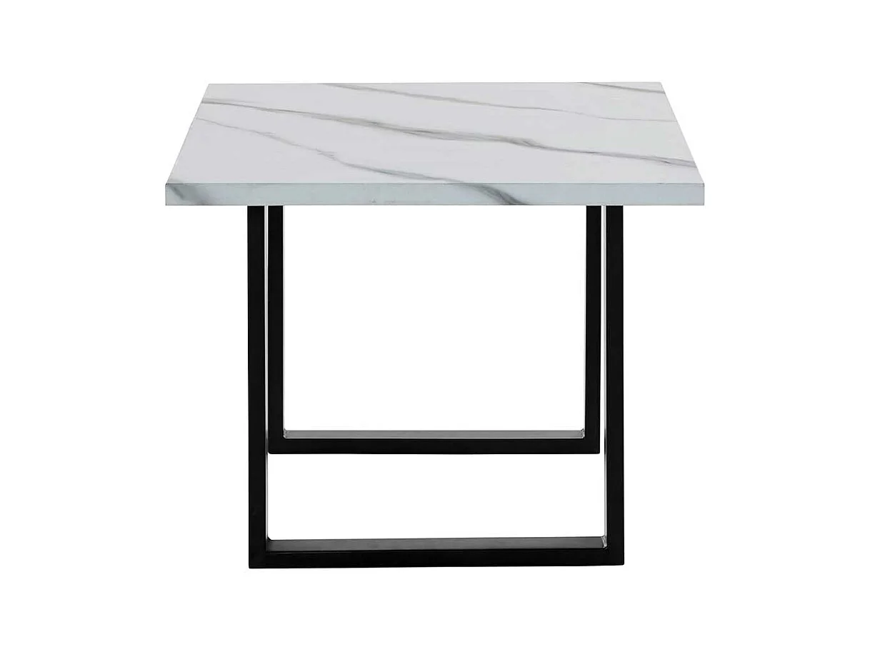 Sofa Tisch mit Bügelgestell Weiß Marmor Optik und Schwarz