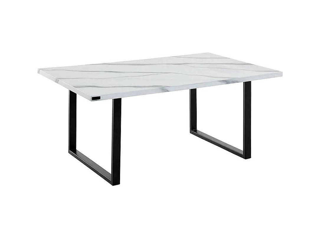 Sofa Tisch mit Bügelgestell Weiß Marmor Optik und Schwarz