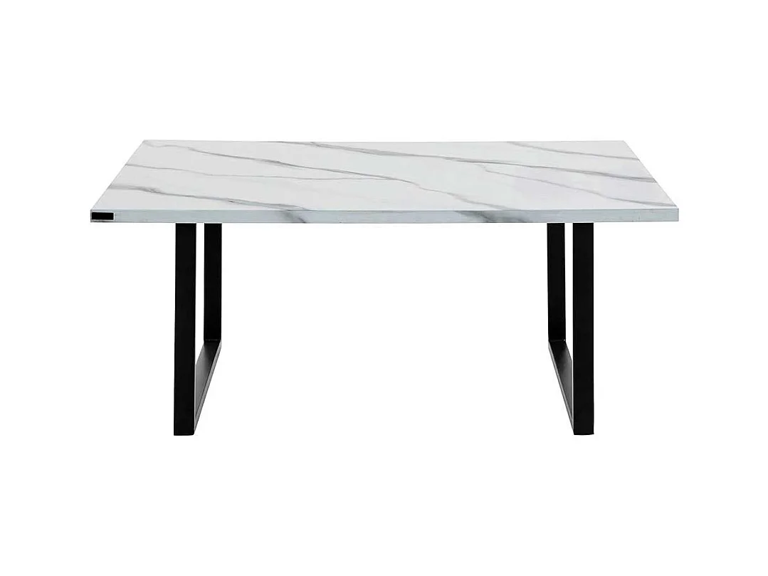 Sofa Tisch mit Bügelgestell Weiß Marmor Optik und Schwarz