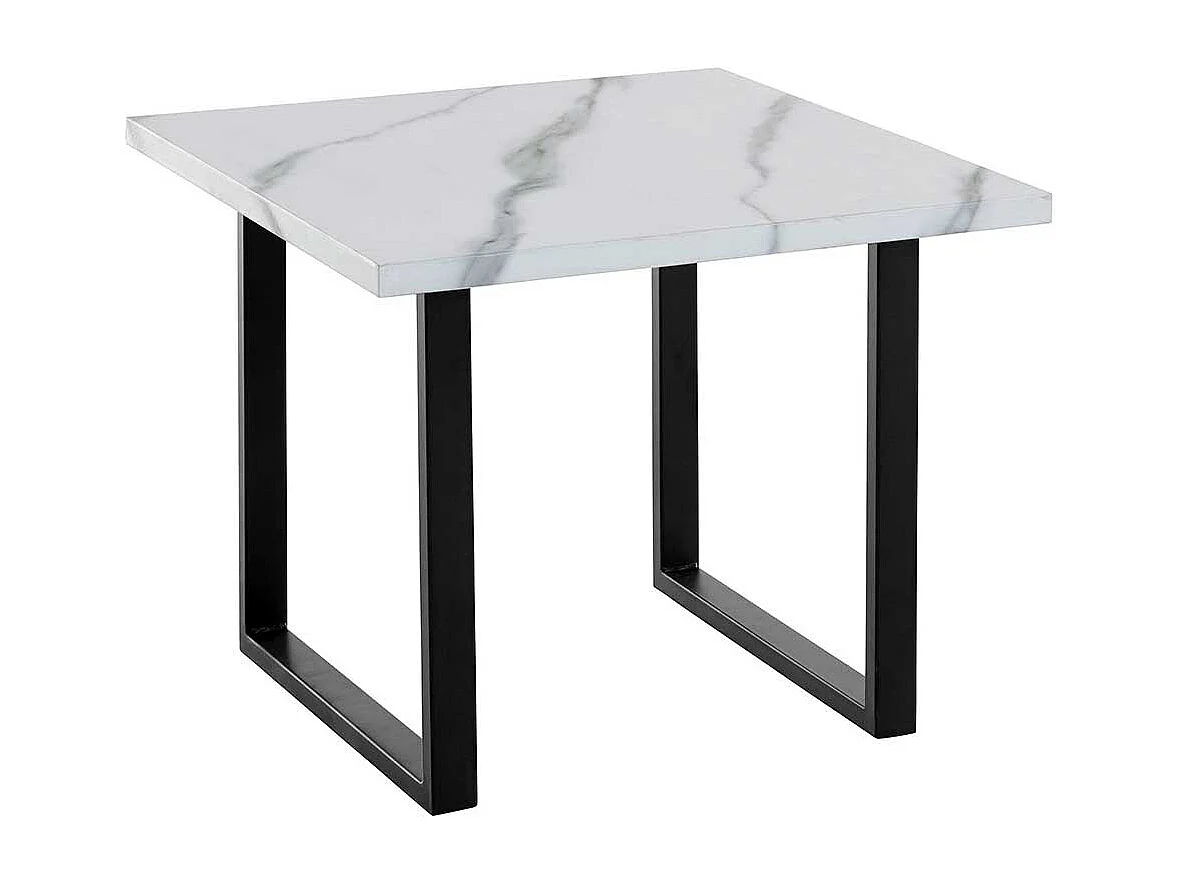 Sofa Tisch mit Bügelgestell Weiß Marmor Optik und Schwarz