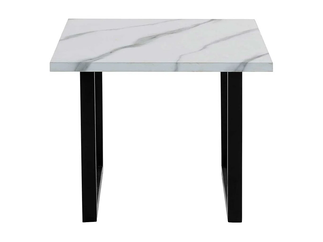 Sofa Tisch mit Bügelgestell Weiß Marmor Optik und Schwarz