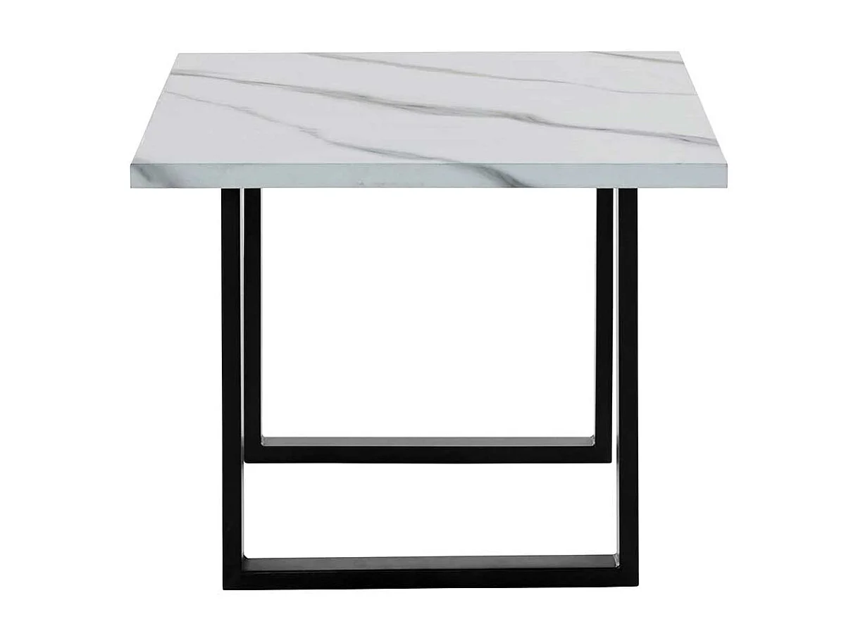 Sofa Tisch mit Bügelgestell Weiß Marmor Optik und Schwarz