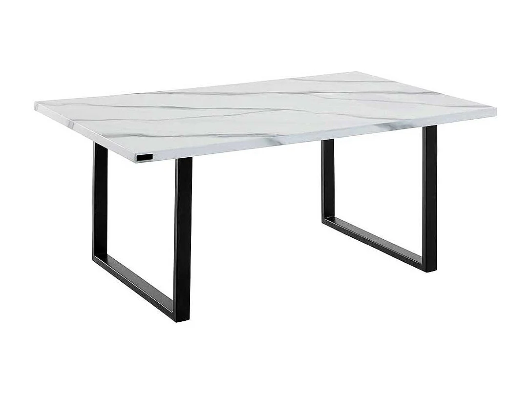 Sofa Tisch mit Bügelgestell Weiß Marmor Optik und Schwarz