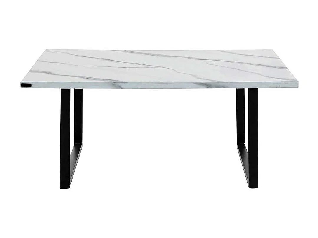 Sofa Tisch mit Bügelgestell Weiß Marmor Optik und Schwarz