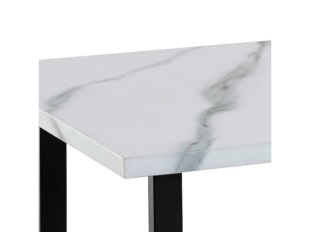 Sofa Tisch mit Bügelgestell Weiß Marmor Optik und Schwarz