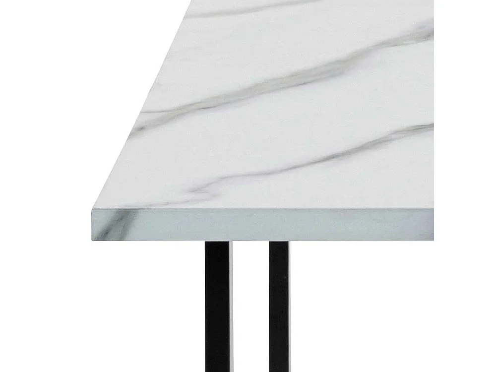 Sofa Tisch mit Bügelgestell Weiß Marmor Optik und Schwarz