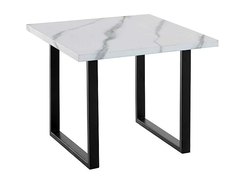 Sofa Tisch mit Bügelgestell Weiß Marmor Optik und Schwarz