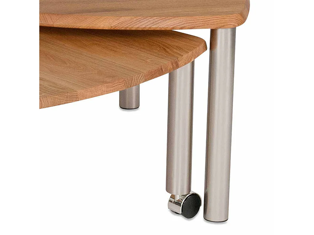 Couchtisch Set aus Wildeiche Massivholz mit Rollen