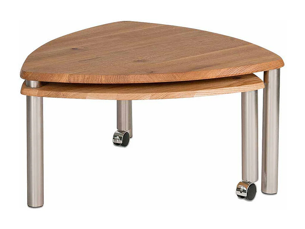 Couchtisch Set aus Wildeiche Massivholz mit Rollen