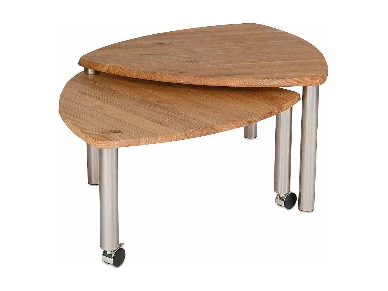 Couchtisch Set aus Wildeiche Massivholz mit Rollen