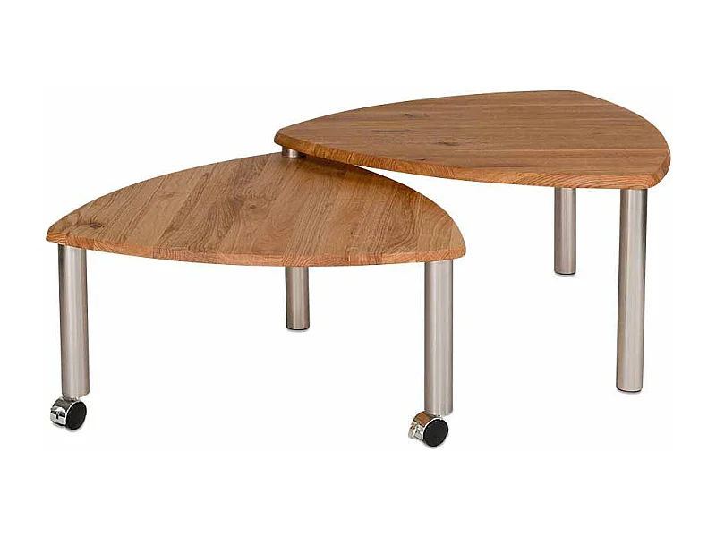 Couchtisch Set aus Wildeiche Massivholz mit Rollen