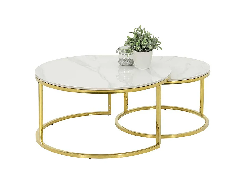 Couchtisch mit runder Tischplatte Weiß (zweiteilig)