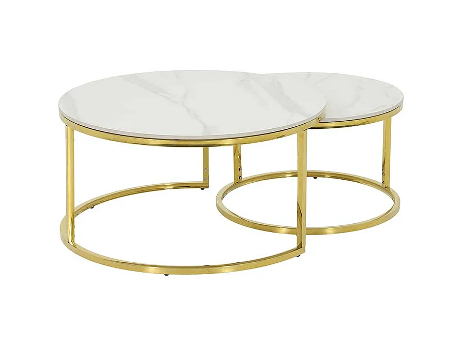 Couchtisch mit runder Tischplatte Weiß (zweiteilig)