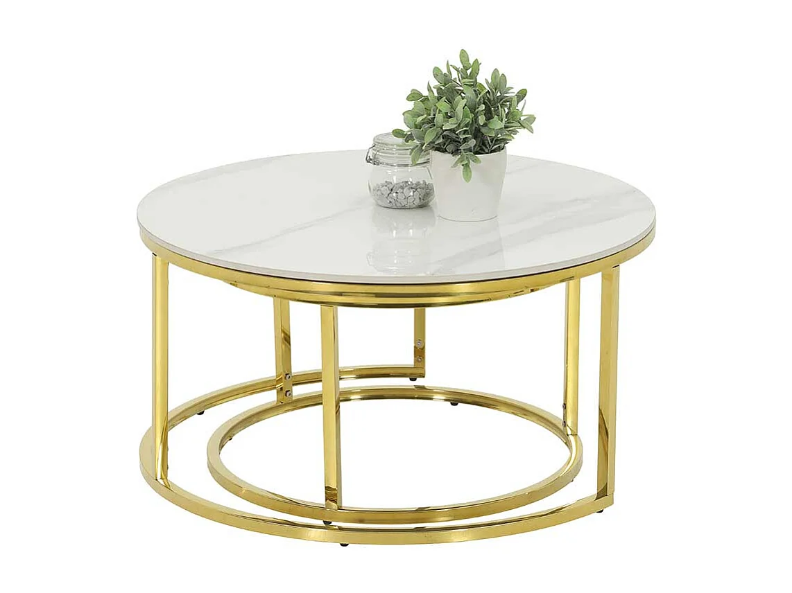 Couchtisch mit runder Tischplatte Weiß (zweiteilig)