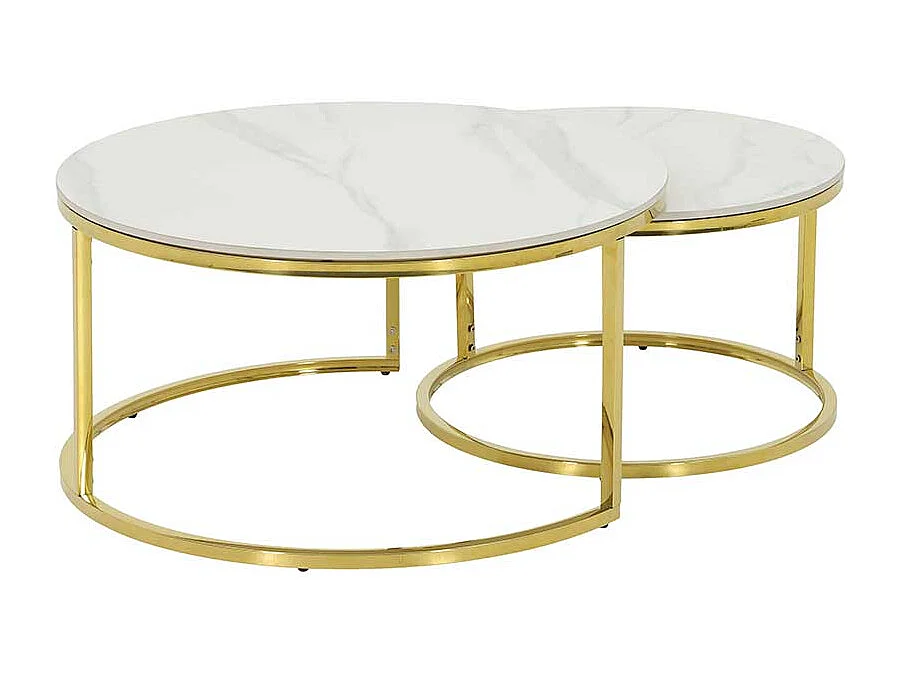 Couchtisch mit runder Tischplatte Weiß (zweiteilig)