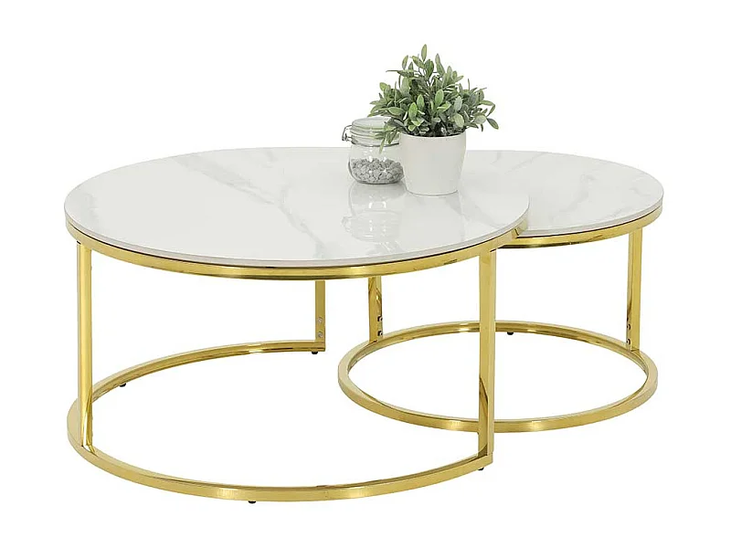 Couchtisch mit runder Tischplatte Weiß (zweiteilig)