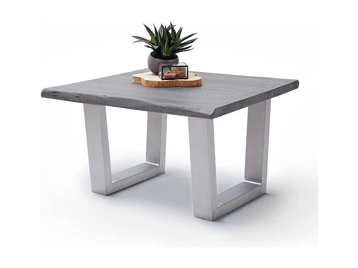 Industrial Couchtisch Akazie massiv grau Silberfarben