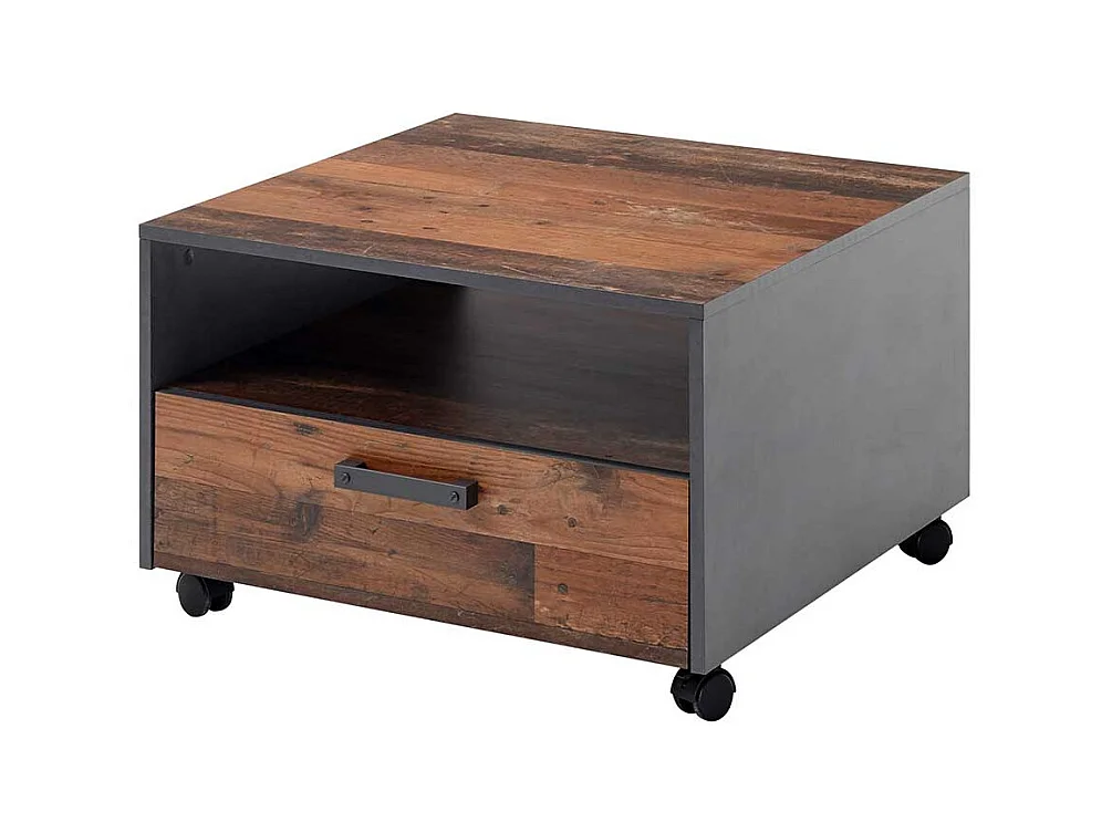 Rollbarer Couchtisch im Industry und Loft Stil einer Schublade