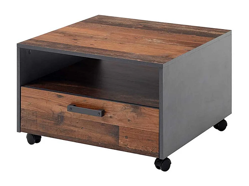 Rollbarer Couchtisch im Industry und Loft Stil einer Schublade