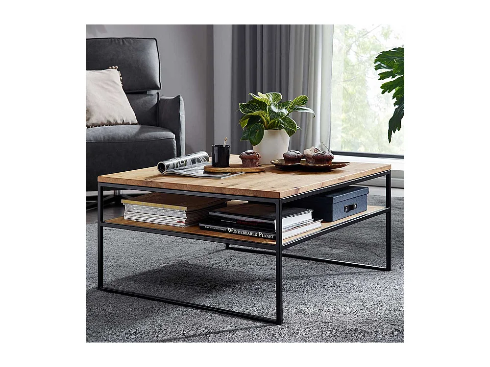 Wohnzimmer Massivholztisch aus Wildeiche Metall Bügelgestell