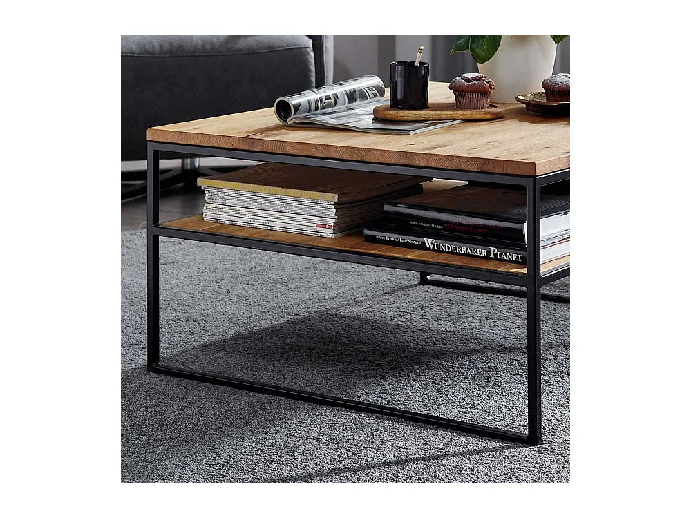 Wohnzimmer Massivholztisch aus Wildeiche Metall Bügelgestell