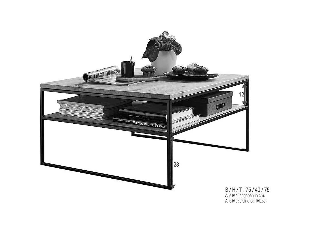 Wohnzimmer Massivholztisch aus Wildeiche Metall Bügelgestell