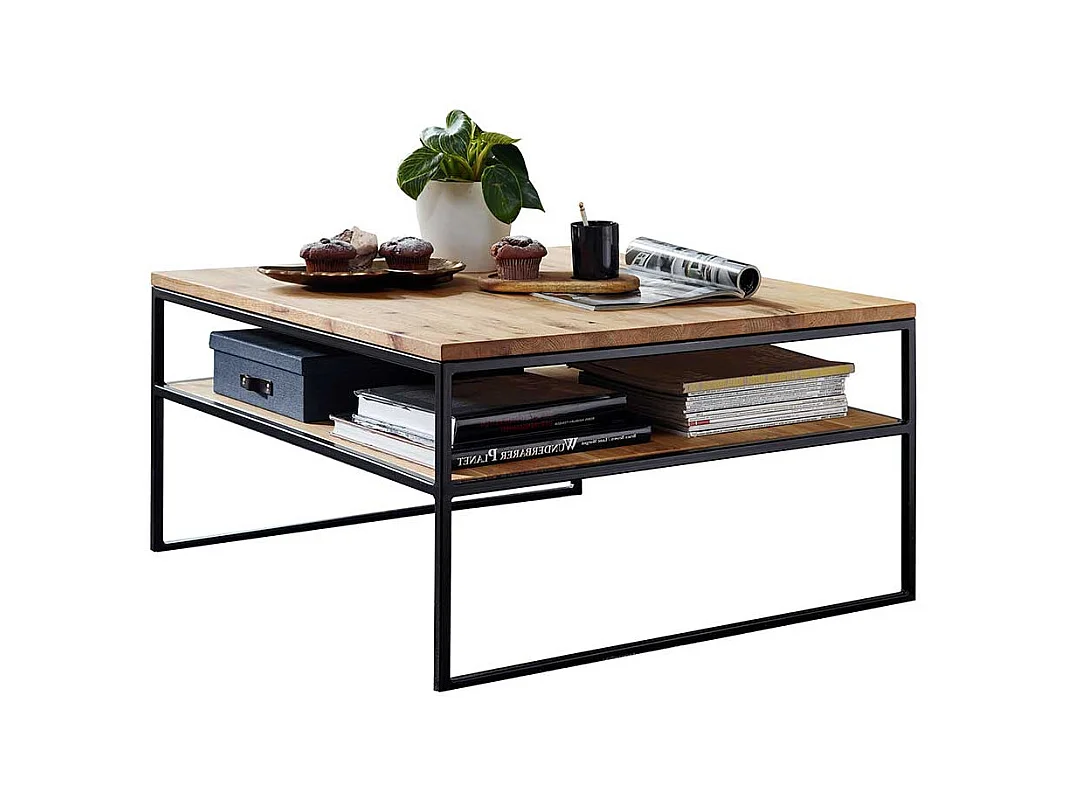 Wohnzimmer Massivholztisch aus Wildeiche Metall Bügelgestell