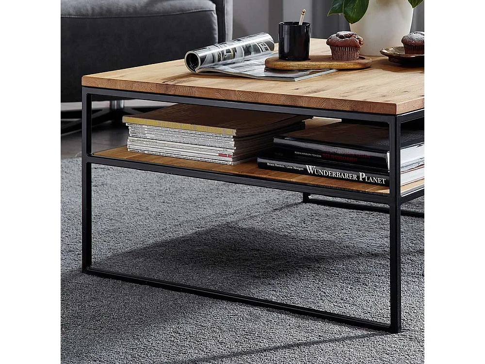 Wohnzimmer Massivholztisch aus Wildeiche Metall Bügelgestell