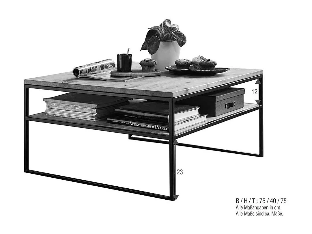 Wohnzimmer Massivholztisch aus Wildeiche Metall Bügelgestell