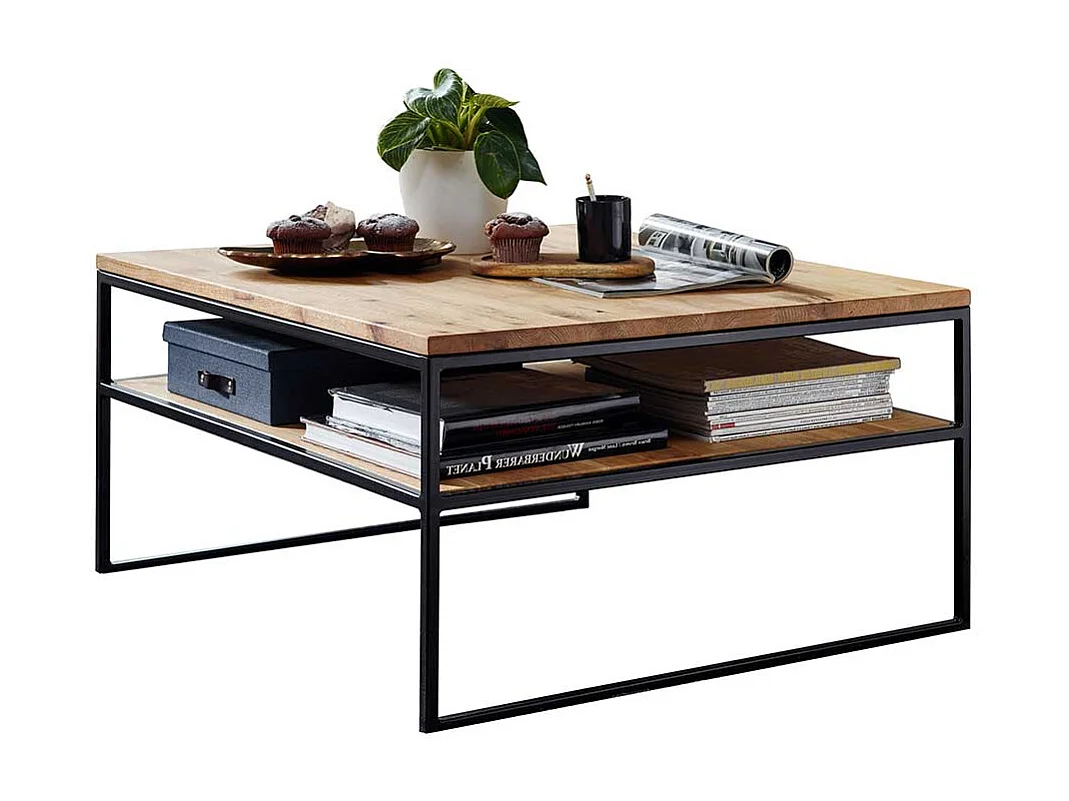 Wohnzimmer Massivholztisch aus Wildeiche Metall Bügelgestell